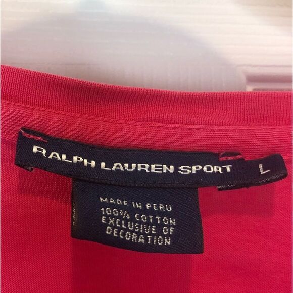 Ralph Lauren Sport pink v neck tee shirt, size large - Picture 4 of 7